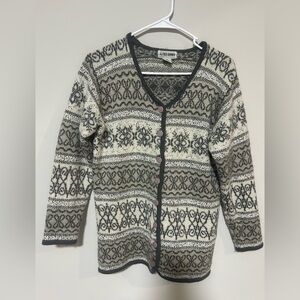 Alfred Dunner Cream and Black Patterned Women's Cardigan